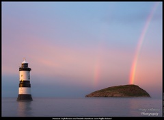 Penmon Lighthouse and Double Rainbow over Puffin Island